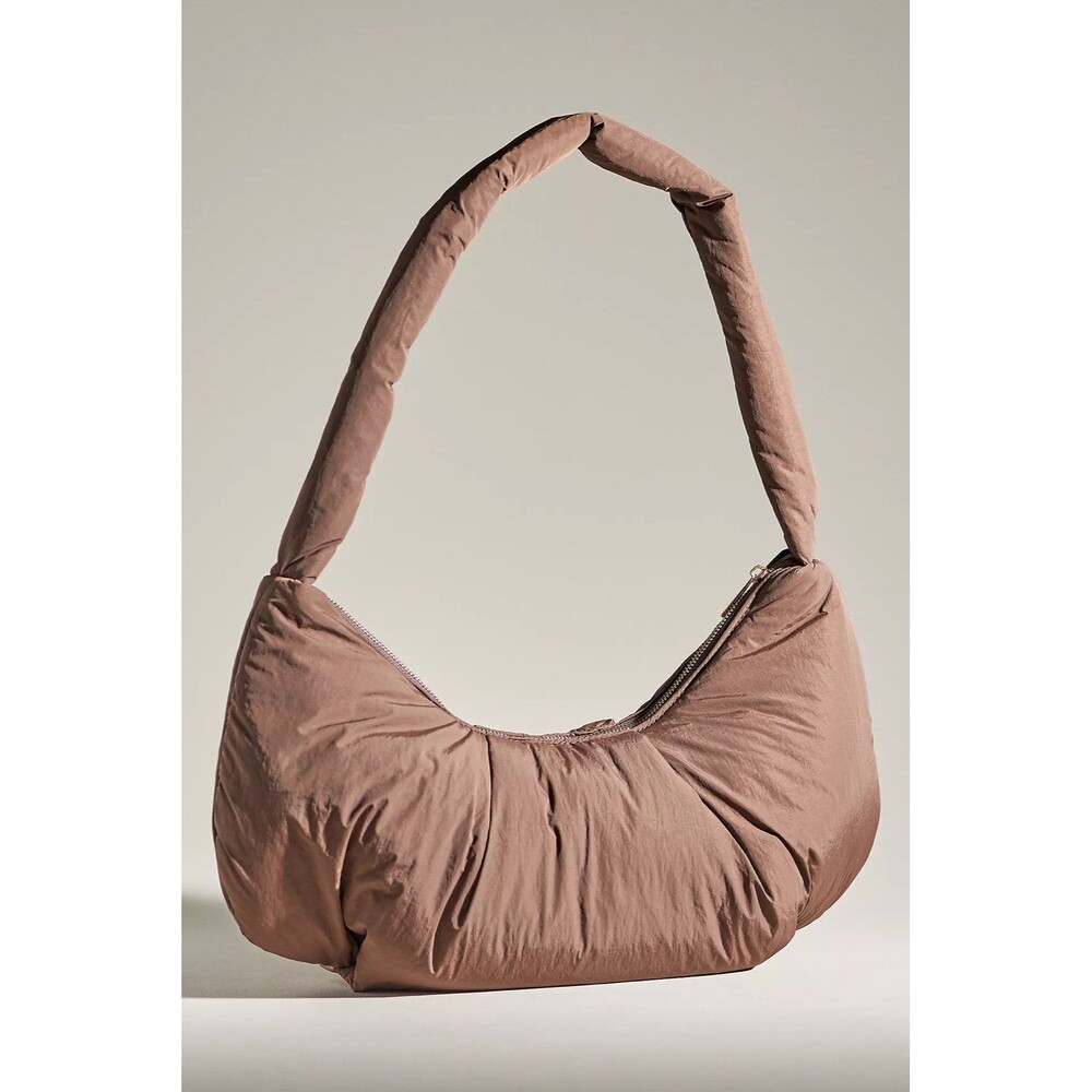 By Anthropologie NWT Coco Chocolate Puffy Hobo Nylon Sling Bag In Zip Closure